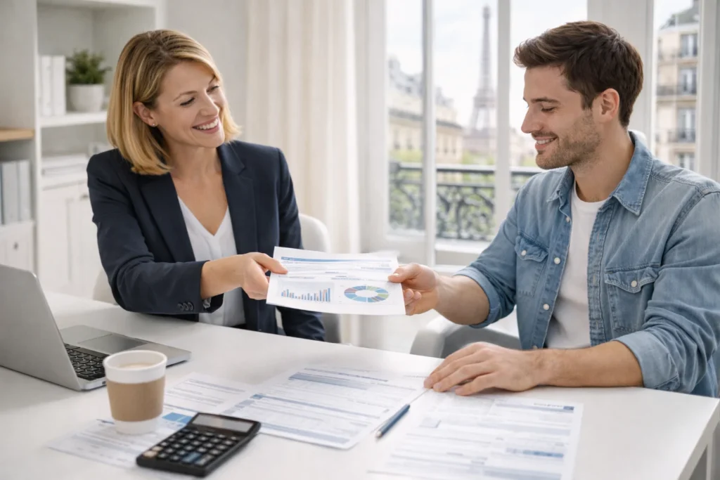 Business meeting with a Parisian view