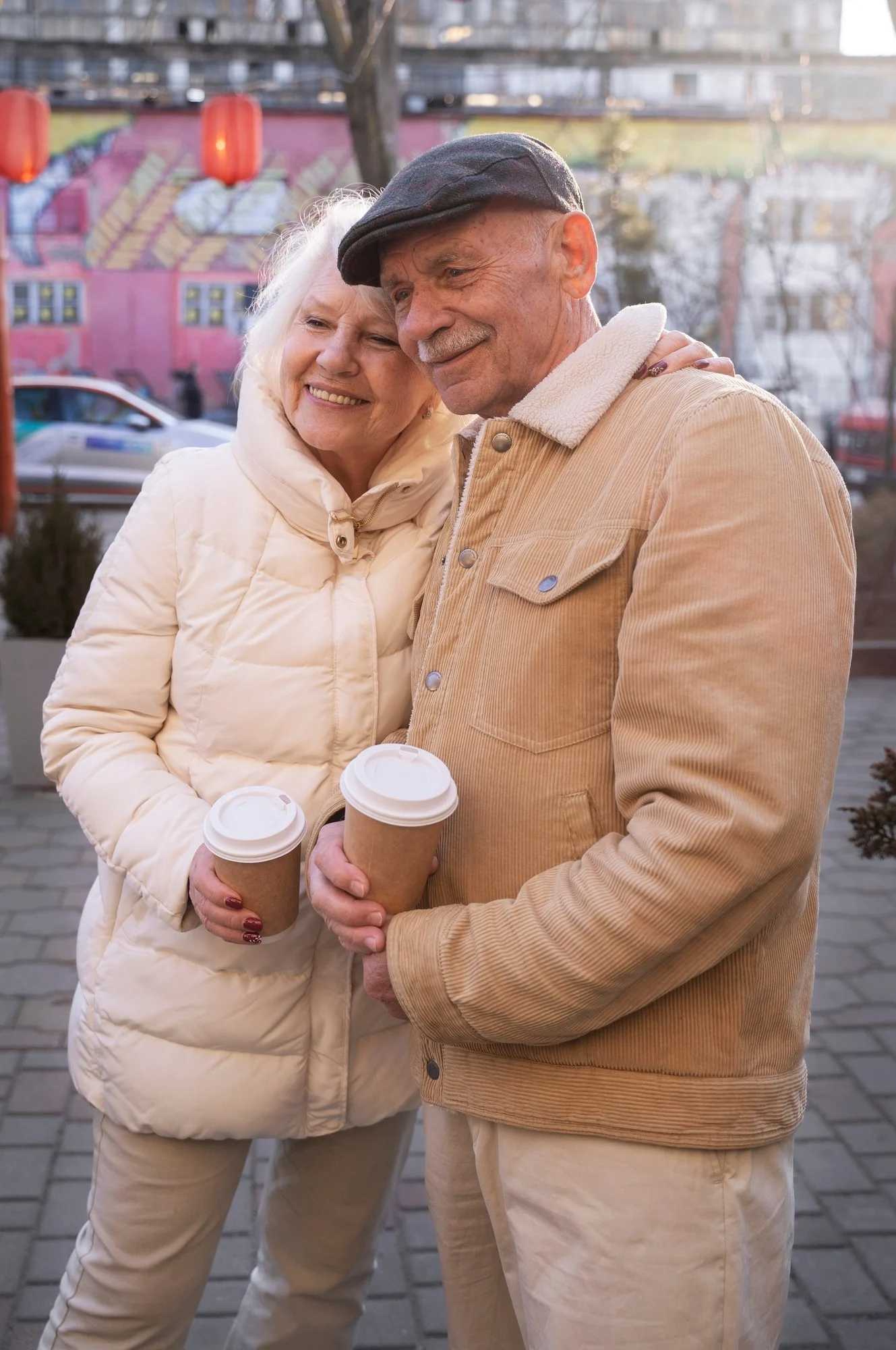 Retirees enjoying coffee in France